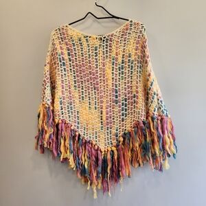 Desire Missy Knit Cape Poncho Rainbow Fringe